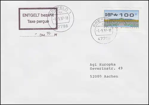 2.2.1. Nagler KOBALTBLAU 100 avec salaire-payé-Temple Lettre KREFELD 1.9.1997