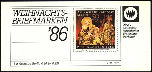 DPWV/Weihnachten 1986 Anbetung der Könige 50 Pf, 5x769, postfrisch