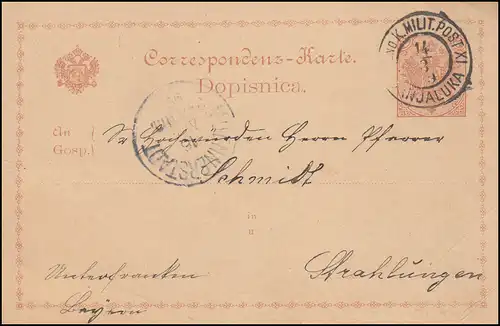 Österreich Militärpost Postkarte P 3 Wappenadler MILIT.POST XI BANJALUKA 1899