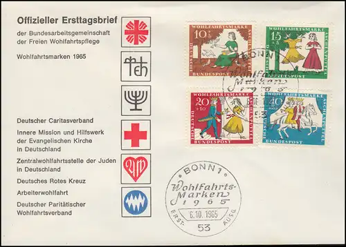 485-488 Wofa contes de fées Cendrillon 1965: ensemble sur le FDC BONN 6.10.65