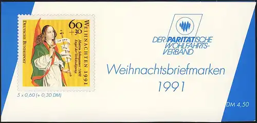 DPWV/Weihnachten 1991 Engel der Verkündung 60 Pf, 5x1578, postfrisch