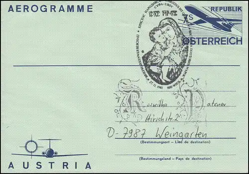 Österreich Aerogramme LF 18 SSt WIEN Ausstellung Christus ist geboren 27.11.1981