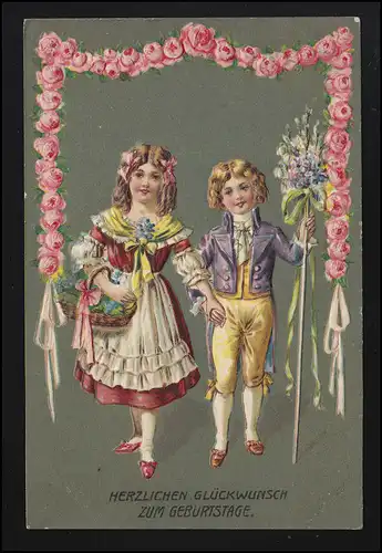 AK Anniversaire des enfants avec fleurs et guirlande, ALTONA (ELBE) 1907 après Hambourg