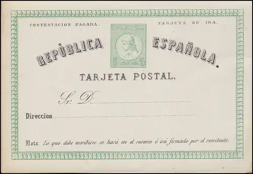 Espagne Carte postale P 2II Symbole de liberté/paragraphe 5/5 Cs. TARJETA, manque d'angle, **