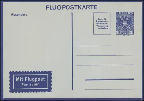 Österreich Luftpost-Postkarte LP 4 Wappen 20 G., ungebraucht, leicht repariert