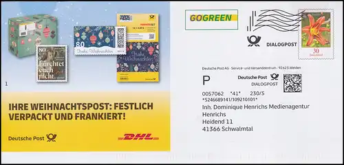 Plusbrief Dialogpost Blume Taglilie 30 Cent Weihnachten Weihnachtspost 2021