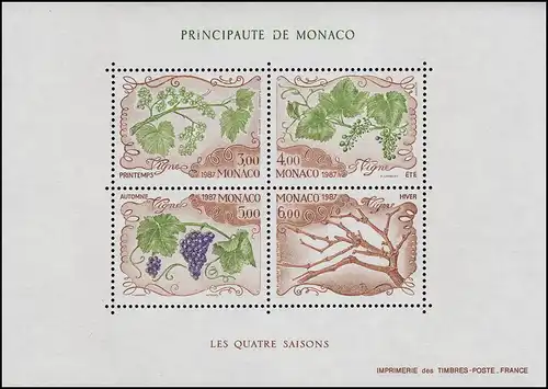 Monaco Block 36 Die vier Jahreszeiten: Weinrebe 1987 ** / MNH 