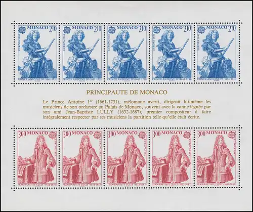 Monaco Block 28 Europaunion: Europäisches Jahr der Musik 1985 ** / MNH 