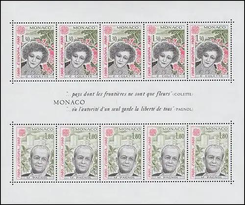 Monaco Block 16 Europaunion: Bedeutende Persönlichkeiten 1980 ** / MNH