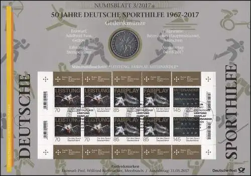 3307-3309 50 ans d'aide sportive allemande - Numisblatt 3/2017