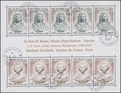 Monaco Block 7 Europaunion / CEPT: Skulpturen 1974, Ersttagsstempel 8.5.74