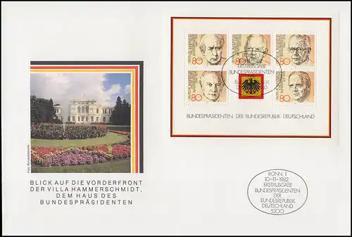 Block 18 Bundespräsidenten 1982 auf Schmuck-FDC ESSt BONN 10.11.82