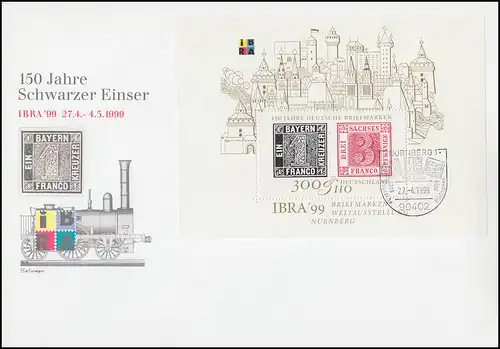 Bloc 46 IBRA Nuremberg 1999 sur le FDC de bijoux ESSt NÜRNBERG IBRA 27.4.1999