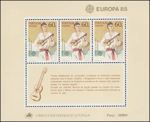 Portugal-Madeira Block 6 Union européenne CEPT Année européenne de la musique, ** / MNH