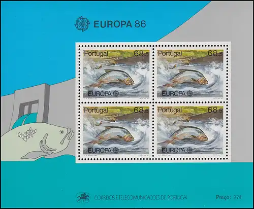 Portugal Block 50 Europaunion CEPT Natur- und Umweltschutz: Maifisch, ** / MNH