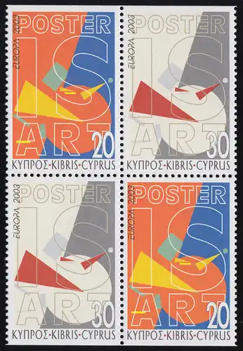 Zypern (griechisch) 1013-1014D Europaunion CEPT: Plakatkunst, Viererblock **/MNH