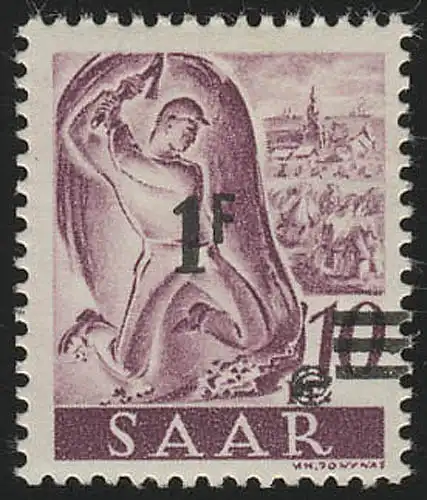 Saarland 228Z II/I Aufdruck auf Neuauflage 1 Fr auf 10 Pf., Type I, **