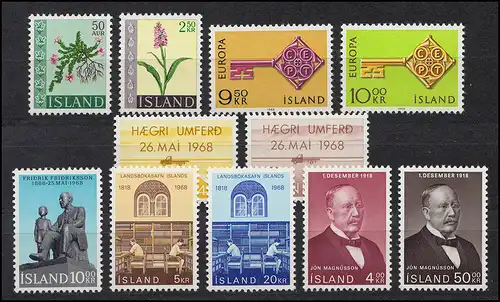 415-425 Islande année 1968 complète, frais de port ** / MNH