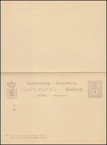 Luxembourg Carte postale P 45 Allegorie Carte double 5/5 C., non utilisée