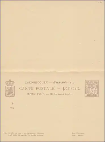 Luxembourg Carte postale P 45 Allegorie Carte double 5/5 C., non utilisée