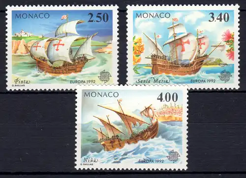 Union européenne 1992 Monaco 2070-2072, 3 valeurs, phrase ** / MNH