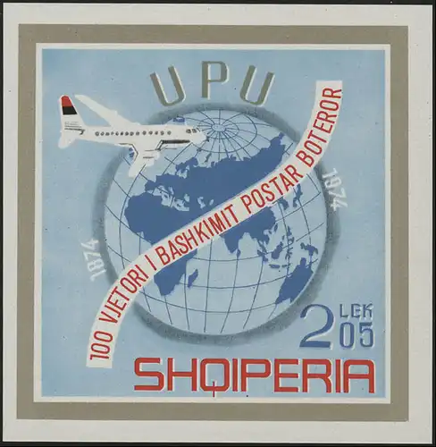 Albanie Block 52 UPU 100 ans Association postale mondiale 1874-1974, ** / MNH