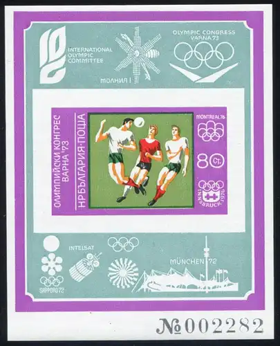 Bulgarien Block 43 Olympischer Kongreß Warna 1974 Fußballspiel, ** / MNH