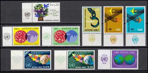 72-80 Nations unies Genève année 1978 complète - avec TAB, frais de port