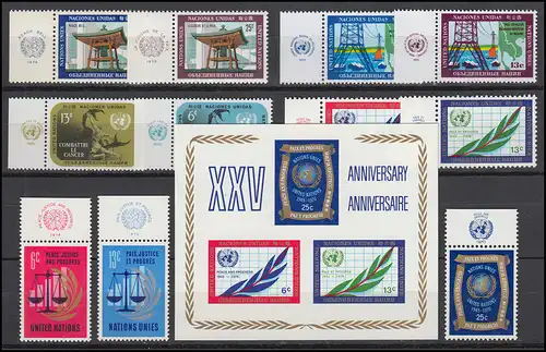 220-230 UNO New York Jahrgang 1970 komplett - mit TAB, postfrisch ** / MNH