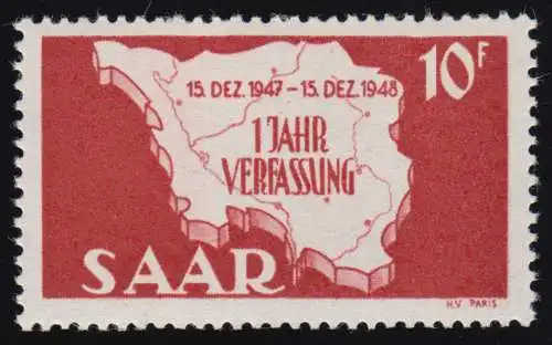 Saarland 260 II Verfassung 10 Fr, Type II, **