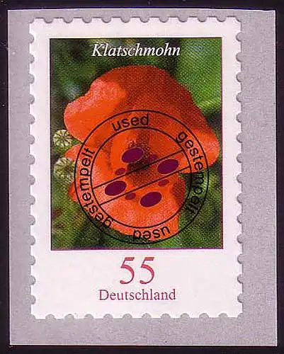 2477 Blumen 55 C Klatschmohn SELBSTKLEBEND, O bedarfsgestempelt