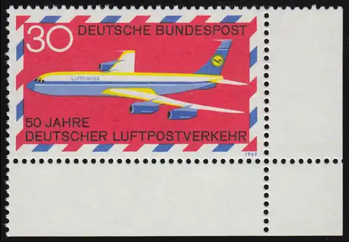 577 Luftpostverkehr 30 Pf Boeing ** Ecke u.r.