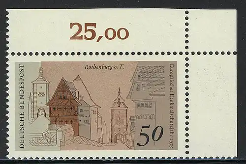 861 Europa 50 Pf Rothenburg/Tauber ** Ecke o.r.