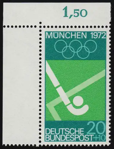 588 Olympische Sommerspiele 20+10 Pf Feldhockey ** Ecke o.l.