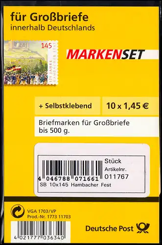 68aSBdb MH Hambacher Fest, MIT Grünem Punkt im SB-Blister Label C, postfrisch **