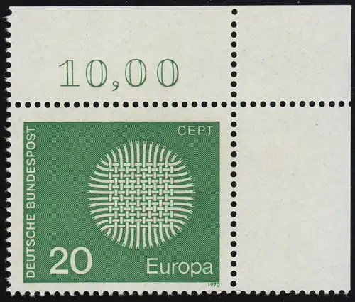 620 Europe 20 Pf Symbol solaire ** coin o.r.