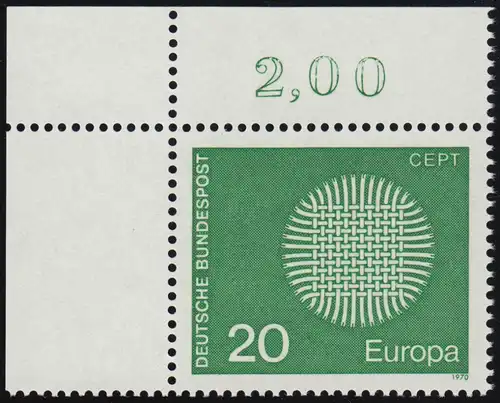 620 Europa 20 Pf Sonnensymbol ** Ecke o.l.