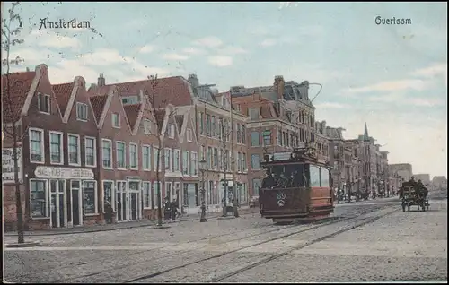 Pays-Bas AK Amsterdam Overtoom avec tramway et calèche, 5.5.1911