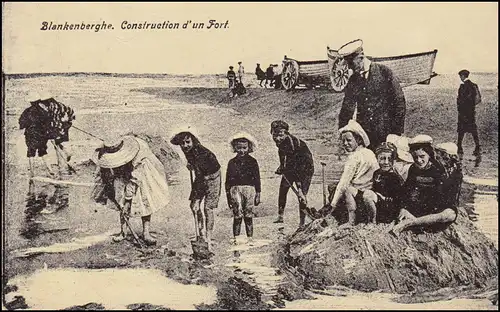 Belgique AK Blankenberge / Blakenburg: construction d'un château de sable, 7.8.1900