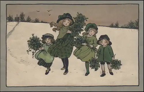 Belgique Enfants-AK Quatre filles dans le paysage hivernal, couru 1911