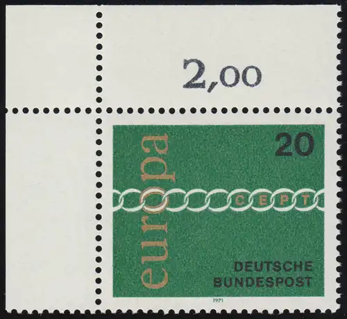 675 Europa 20 Pf Kette ** Ecke o.l.