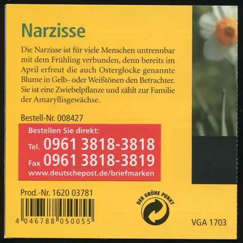 61 Lb MH Narzisse - mit kleinem Aufkleber, ** postfrisch