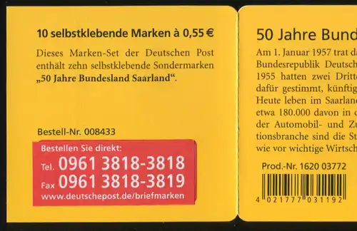 67 Lb MH Saarland - mit kleinem, roten Aufkleber / Label, postfrisch **