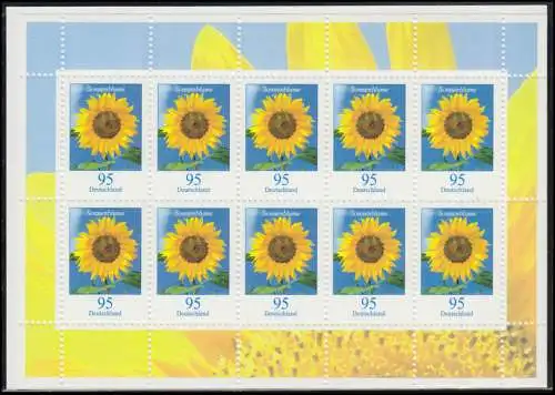 2434 Blumen 95 Cent Sonnenblume - Zehnerbogen im Blister ** postfrisch