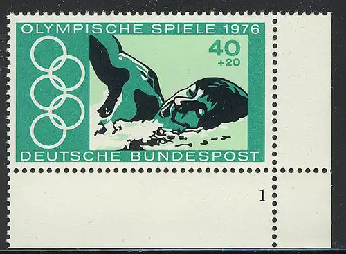 886 Olympia Montreal 40+20 Pf Schwimmen ** FN1