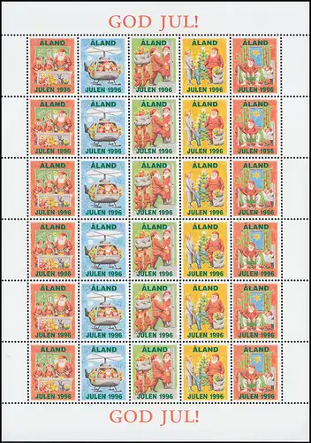 Aland-Weihnachtsmarken 1996 - Weihnachtsmann, Bogen postfrisch ** / MNH