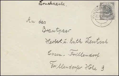 127 Posthorn 8 Pfennig auf Drucksache ESSEN-KATERNBERG 21.8.1954