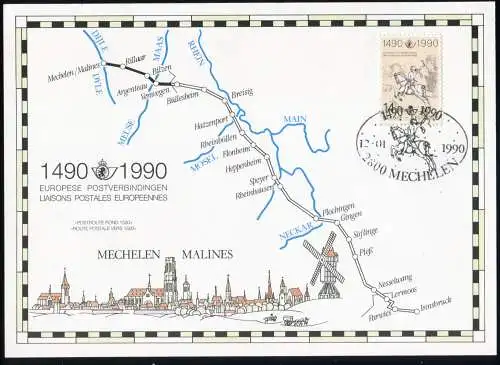 Belgien 2402 Postverbindungen: Offizielle Gedenkkarte Oval-O MECHELEN 12.1.1990 