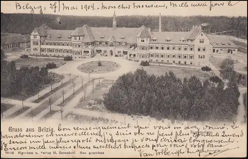 AK Gruss de BELZIG: Sanatorium, 27.5.04 vers MERXPLAS 29.5.1904