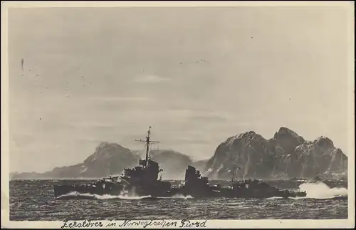 Carte de visualisation Destruction dans le fjord norvégien, Feldpost VAREL/OLDENBURG 14.6.43